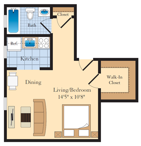 Studio S1 Floor Plan at The Fields of Bethesda, Maryland, 20815